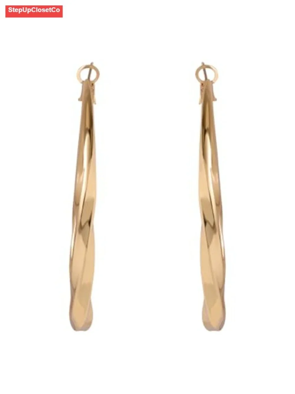 Hoop Earrings for Women Trendy Gold Tone Twisted Design Omega Back
